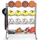 EXTCCT Basketball Rack, Outdoor Rolling Basketball Shooting Training Stand,Sports Equipment Storage with Wheels, Garage Four-Layer Ball Holder with Two Basket for Basketballs Footballs Volleyball