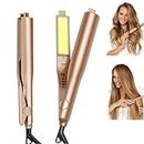 2-in-1 Hair Straightener Spiral Wave Curler, Adjustable Temp Ceramic Flat Iron Hair Straightener and Curler 2 In 1, Portable Professional Hair Styling Tools for All Hair Types (Gold)