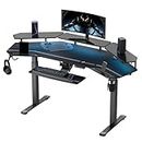 EUREKA ERGONOMIC Standing Desk with Keyboard Tray, 182.7x 76 cm Large Studio Music Desk, Height Adjustable Gaming Desk with LED Convertible Shelves, Electric Dual Motor, Slot Design Black