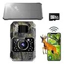 Assark Solar Trail Camera 48MP 30FPS, WiFi Bluetooth Game Camera with Motion Activated 0.2s Trigger, Night Vision Motion Activated IP66 Waterproof for Wildlife Scouting with 32GB Micro SD Card