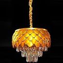 Gojeeva Pineapple Shape Full Golden Italian K9 Glass Crystal Decorative Premium and Luxury Exquisite Design Chandelier Ceiling Light | Chandelier Lamp | Pineapple Chandelier | Golden, Round, (300) mm