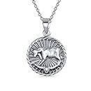 Taurus Zodiac Sign Astrology Horoscope Round Medallion Pendant For Men Women Necklace Antiqued Sterling Silver