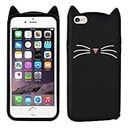 Fastship Case Coloured 3D Cat Soft Silicone Rubber Back Cover for i_Phone 6s - Dark Black