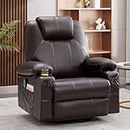 Weture Swivel Rocker Recliner Chair with Massage and Heat, 360 Degree Swivel Rocking Single Sofa with Cup Holders and USB Port, Big Oversized Recliner Chair for Living Room (Leather, Brown)