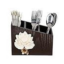 COCKTAIL Decorative Wooden Slope Cutlery Stand | Tableware Storage Box 3 Sections (LOTUS) | Multifunctional Organizer Stand for Kitchen | Cutlery Stand for Dining Table