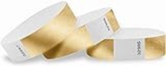 WristCo Metallic Gold Tyvek Wristbands for Events - 200 Count - Comfortable Tear Resistant Paper Bracelets ID Wrist Bands for Concerts Festivals Admission Party Identification