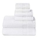 GLAMBURG Ultra Soft 6 Pack Cotton Towel Set, Contains 2 Bath Towels 28x55 inches, 2 Hand Towels 16x24 inches & 2 Wash Coths 12x12 inches, Ideal Everyday use, Compact & Lightweight - White