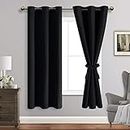 JIUZHEN Blackout Curtains with Tiebacks for Bedroom, Light Blocking and Noise Reducing Grommet Window Curtains for Living Room, Set of 2 Panels, 42 x 63 Inch Length, Black