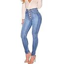 KUNMI Womens Curvy High Waist Stretch Butt Lifting Skinny Colombian Jeans Blue