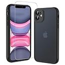 ottpluscase for iPhone 11 Case, iPhone 11 Phone Case with Screen Protector, Shockproof Military Protective, Translucent Matte Back Full Camera Protector Slim Phone Cover for iPhone 11 6.1", Black