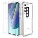 ORETech Samsung Galaxy S21 FE Case with [2 x Tempered Glass Screen Protector][Camera Lens Protector] Shockproof Protective Hard PC TPU Clear Case for Galaxy S21 FE Case 5G -6.4" Clear