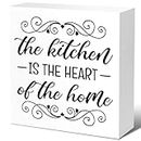 Kitchen Wood Block Signs,The Kitchen Is The Heart of The Home Kitchen Wooden Box Sign for Table Decor,Funny Kitchen Sign Decor Farmhouse Home Kitchen Desk Shelf Decor V644