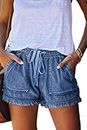 HVEPUO Beach Holiday Mid Waisted Old Navy Jean Shorts Light Weight Soft Casual Summer Baggy Fringe Denim Shorts Loungewear for Women Dark Blue M