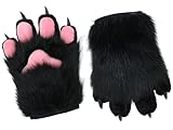 TTYAO REII Wolf Paw Gloves Faux Fur Cat Paw All Cover Mittens for Christmas Fancy Party Cosplay Costume Accessories, Black and Pink, One size