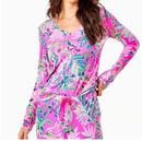 Lilly Pulitzer Intimates & Sleepwear | Lilly Pulitzer Pj Knit Set Long Sleeve/Tie Pant Plumeria Pink I'm Feline Fine Xs | Color: Blue/Pink | Size: Xs