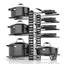 ABOUT SPACE Pan & Pot Organizer Rack Stand -8 Layers Heavy Duty Cast Iron Pot Pan Holder Shelf for Large Tawa, Cooker, Kitchen Utensils,Skillets,Griddles,Shallow Pots (38 X 20.5 X28 Cm) Black