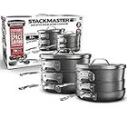 Granitestone 2660 10 Piece Stackable Cookware Set, Induction-Comptapible, Scratch-Resistant Granite-Coated Anodized Aluminum, Dishwasher and Oven-Safe, PFOA-Free As Seen On TV Black