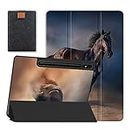 SanMuFly Case for Samsung Galaxy Tab S9 Ultra 14.6 inch 2023 Release SM-X910/X916B/X918U with S Pen Holder, Soft TPU Back Shell Tri-Fold Smart Cover with Auto Sleep/Wake, Horse 21