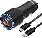 63W Super Fast Car Charger and Cable for Samsung Galaxy S23 S22 S24 Plus Ultra/S21 S20 FE,A54 A53 A52 A52S A34 A33 A23 A14 A13,Z Fold 4 5,Dual Port(USB C 45W+USB A 18W) Adapter Phone Cigarette Lighter