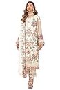 Miss Ethnik Women's White Faux Georgette Semi Stitched Top With Unstitched Santoon Bottom and Nazmin Dupatta Embroidered Straight Top Dress Material (Pakistani Salwar Suit) (ME-1094-White)