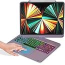 BABG iPad Pro 12.9 inch Case with Keyboard and Touchpad,Compatible with iPad Pro 12.9-inch 6th Gen 2022/5th Gen 2021/4th Gen 2020/3rd Gen 2018, Rainbow Backlits & Pencil Charging-Dark Purple