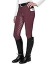 FitsT4 Sports Women's Full Seat Riding Tights Active Silicon Grip Horse Riding Tights Equestrian Breeches Burgundy Size L