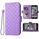 Compatible with iPhone 6 6s Wallet Case and Wrist Strap Lanyard and Leather Flip Card Holder Cell Phone Cover for iPhone6 Six i6 S iPhone6s iPhine6s iPhones6s i Phone6s Phone6 6a S6 Women Men Purple