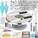RFAQK 250 PCs Aluminum Cake Turntable 12"-Cake Decorating Kit Supplies with 48 Numbered Icing Tips and Piping Bags & Ebook,3 Russian Piping Tips,Cake Leveler Straight-Angled Spatula,Baking Supplies