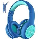 Kids Headphones, EarFun Foldable Headphones for kids, 85/94dB Volume Limiter, Sharing Function, Stereo Sound, Adjustable Headband, Wired Children Headphone with mic for School/Travel/Phone, Blue Green
