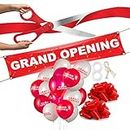 Deluxe Grand Opening Ribbon Cutting Ceremony Kit - 25" Giant Scissors with Red Satin Ribbon, Banner, Bows, Balloons & More