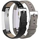 Tobfit for Fitbit Alta HR Bands/Fitbit Alta Leather Bands (2 Pack), Genuine Leather Replacement Bands with Stainless Steel Buckle for Fitbit Alta HR and Alta (Black+Suede Grey, 5.5''-8.1'')