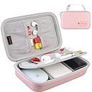 Hard Electronic Organizer Travel Case Electronics Accessories Cable Gadget Wire Storage Bag Double Layer Shockproof Box for Charger, Cord, Flash Drive, Apple Pencil, Power Bank, Rose Gold