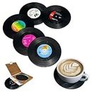 Tomtary 6Pcs Retro CD Record Vinyl Coasters Solid Cup Mat Non-Slip Personalised Coasters for Coffee Drink Home/Bar Tableware Decoration for Music Lovers