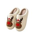 SARUEL Christmas Slippers Reindeer for Womens, Elk Slide Slippers, Fluffy Slippers for Women Men (A,42/43)