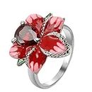 Womens Rose Flower Ring Elegant Red Ruby Ring Princess Cut Cubic Zirconia Wedding Band Silver Plated Bride Ring Best for Mother Wife Good Service, No Gemstone