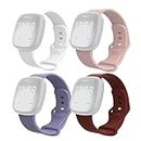 YODI 4 Pack Bands Compatible with Fitbit Versa 3/ Fitbit Sense 2/ Fitbit Versa 4 Smartwatch Band, Soft Replacement Wristband Flexible Waterproof Sport Watch Strap Large 4 Pack (White/Pink/Lavender/Maroon)