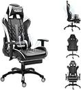 Dripex Gaming Chair with Footrest, Computer Desk Chair, Adjustable Armrest, Lumbar Support & Headrest, Reclining Backrest, PC Gaming Chair for Adults, White