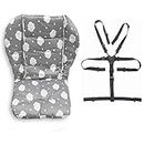 Twoworld Baby High Chair Seat Cushion Liner Mat Pad Cover Resistant and High Chair Straps (5 Point Harness) 1 Suit (Gray Clouds)
