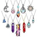 SAILIMUE 12Pcs Vintage Crystal Pendant Necklaces for Women Aesthetic Chakra Carnelian Necklace Bohemian Retro Jewelry Healing Stone Sun And Moon Pendant Necklaces