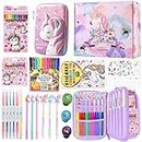 Fruit Scented Markers Set,56 Pcs Art Supplies for Kids Unicorns Gifts for Girls, Markers Set with Unicorn Pencil Case Art Supplies for Kids Art and Craft Coloring (Purple)