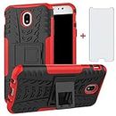 Phone Case for Samsung Galaxy J7 Pro J730G with Screen Protector Cover and Stand Kickstand Hard Rugged Hybrid Protective Cell Accessories Glaxay J7pro J 7 2017 7J J730F Cases Black Red