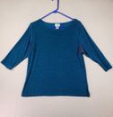 Camisa vintage Jostar para mujer blusa azul grande cuello redondo manga 3/4