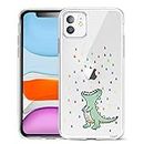 Unov Case Compatible with iPhone 11 Clear with Design Slim Protective Soft TPU Bumper Embossed Pattern 6.1 Inch (Rainbow Dinosaur)