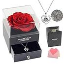 Preserved Rose with I Love You Necklace Gift Set - Enchanted Real Rose Flower Romantic Gifts for Her on Valentine’s Day Mother’s Day Anniversary Birthday Christmas