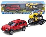 Toyland® 4x4 Car & Motorbike Set -Free Wheels - Escala 1:32 - Vehículos de Juego (Rojo)