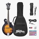 Washburn M3E Mandolin Pack with F-Style Mandolin with Pickup, Gig Bag, Pitch Pipe, Strap, Picks, Booklet, World Class Americana Instrument for Bluegrass, Celtic, Rock and More