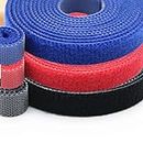 amiciCare Ties Reusable Fastening Tape Hook & Loop Wire Organizer 10mm Set of 3,1 m/roll Each Blue, Black, Red Color