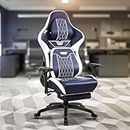 Drogo Ergonomic Gaming Chair with 4D Armrest, Adjustable Seat Pu Leather & Foot Rest | High Back Computer Chair with Large Head & Lumbar Support Pillow | Home & Office Chair with Full Recline (Blue)