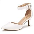 DREAM PAIRS Women's Lowpointed White Pu Low Heel Dress Pump Shoes - 7 M US