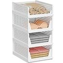 Stackable Closet Storage Baskets, 4 Packs Drawer Closet Organizers and Storage Containers Bins, Foldable Closet Shelf Drawers for Wardrobe Cupboard Kitchen Bathroom Office-3L1S